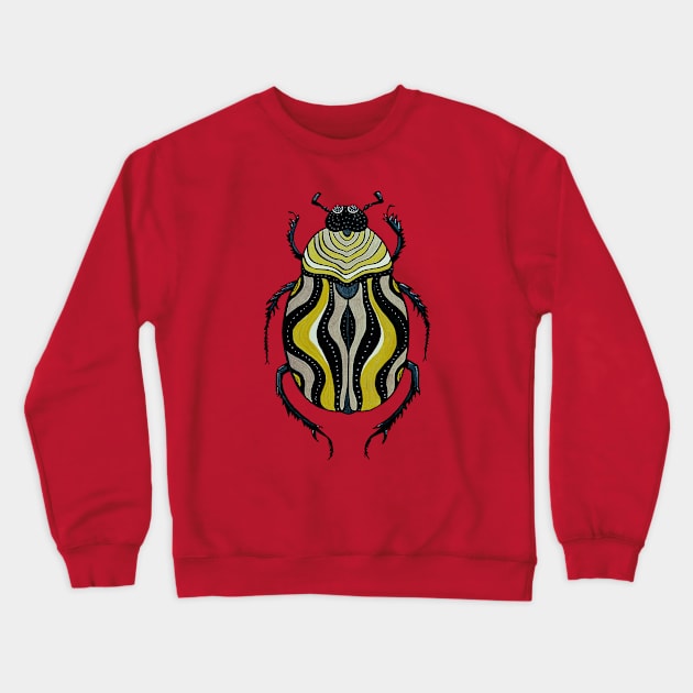 Cool Beetle With Stripes Ink Drawing Crewneck Sweatshirt by Boriana Giormova